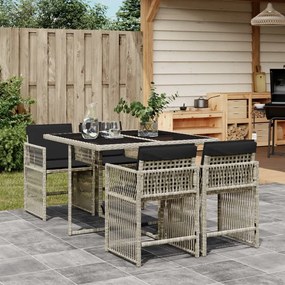 vidaXL 5 pcs conjunto de jantar p/ jardim c/ almofadões cinzento claro