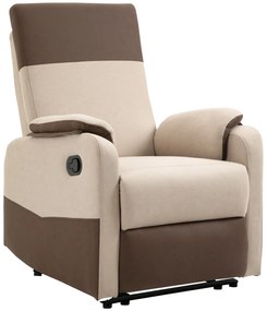 HOMCOM Poltrona Relax Reclinável até 145° Estofada em Poliéster com Apoio para os Pés Retrátil Carga Máxima 120kg para Sala de Estar Escritório Dormitório 75x89x105cm Marrom e Bege