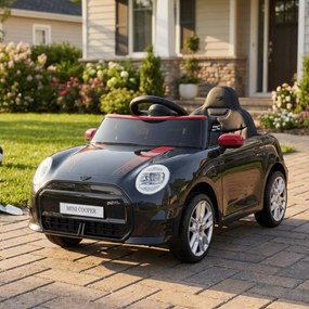 Carro elétrico para Crianças Mini Cooper 12V, Rodas Eva, Assento Couro ecológico Preto