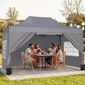 Tenda dobrável 431 x 291 cm, pop-up com 4 paredes amovíveis, altura ajustável, 4 x Sacos de areia, saco de transporte, rodas, impermeável, para pátio,