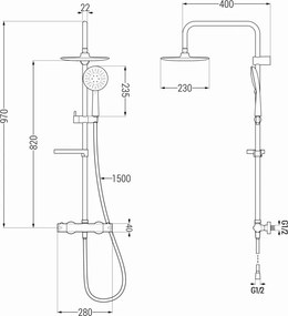 Mexen KX33 conjunto de chuveiro de parede com chuveiro de teto e torneira termostática, preto - 771503391-70
