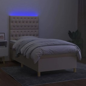 Cama box spring c/ colchão e LED 80x200 cm tecido cor creme