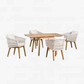 Conjunto De Mesa Extensível De Madeira (90-150x90 Cm) Naele E 4 Cadeiras De Jardim Barker Gardénia Branco - Sklum