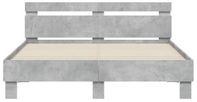 Estrutura cama cabeceira e luzes LED 150x200cm cinzento cimento