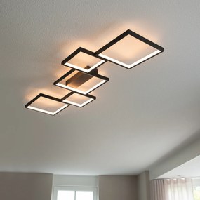 Candeeiro de teto preto com LED regulável em 3 níveis 5 luzes - Lejo