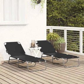 Espreguiçadeira Dobrável 2 pcs Portátil Preta 600D Tecido Oxford