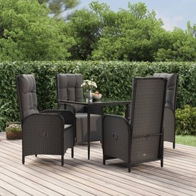 vidaXL 5 pcs conjunto de jantar p/ jardim c/ almofadões vime PE preto