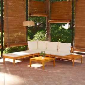 vidaXL 3 pcs conj. lounge de jardim c/ almofadões branco nata acácia