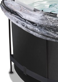 Piscina Redonda Black Leather ø360x122cm com bomba de filtro de areia e cobertura cúpula - preta