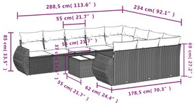 11 pcs conjunto sofás de jardim c/ almofadões vime PE castanho