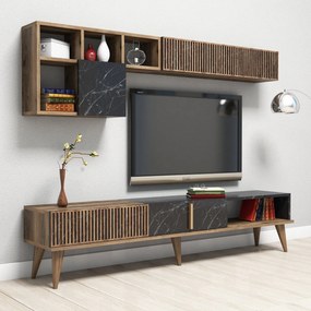 Conjunto de Mobiliário de Sala de Estar Milan – Nogueira Preto – TV St