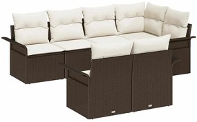 Conjunto de Sofá de Jardim vidaXL 7 Peças com Almofadas Castanho Vime