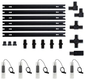 Sistema de iluminação de trilho moderno com 5 pendentes Gunmetal monofásicos - Iconic Lloyd