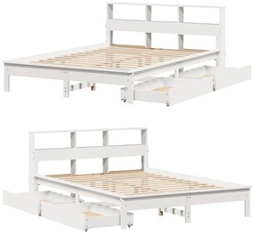 Cama com estante sem colchão 135x190 cm pinho maciço branco