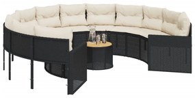 Sofá de jardim com mesa e almofadões redondo vime PE preto