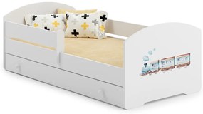 Cama infantil branca com gaveta comboio LUK 160x80 - colchão e estrado incluído
