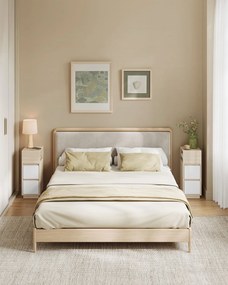 Conjunto de 2 mesas de cabeceira estreitas com gavetas 30 x 25 x 65 cm bege natural e branco nuvem