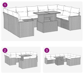 10 pcs conjunto de sofás p/ jardim com almofadões vime PE bege