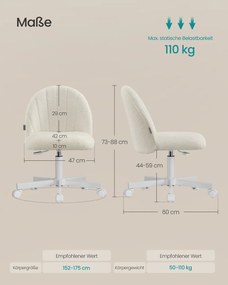 Cadeira escritório ou de Toucador em tecido polar com estofamento branco creme