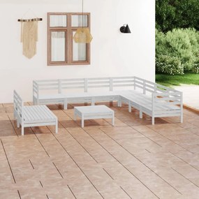 10 pcs conjunto lounge de jardim pinho maciço branco