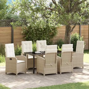 vidaXL Conjunto de Jantar de Jardim com Almofadas Bege de Rattan Polimérico