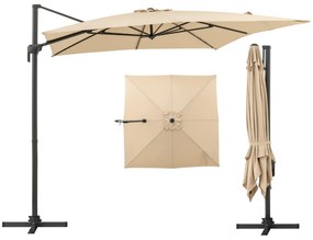 Guarda-sol suspenso para jardim, quadrado, com rotação de 360°, inclinação ajustável, base cruzada e 8 varas para pátio ou piscina Bege