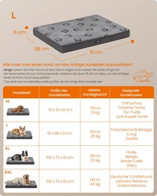 Cama ortopédica para cães 91 x 68 x 8 cm, tamanho L Cinzento