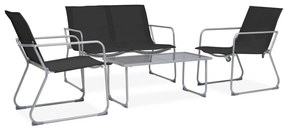 4 pcs conjunto lounge para jardim tecido e aço preto