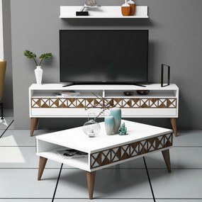 Conjunto de Mobiliário de Sala Line – Branco – TV Stand: 150x50x30 cm,