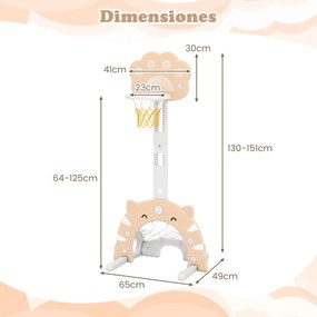 Cesto de basquetebol 3 em 1 ajustável em altura com jogos de futebol e golfe para crianças a partir dos 3 anos 65 x 49 x 130-151 cm Caqui