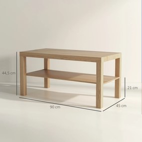 Mesa de Centro Moderna Mesa Auxiliar com Prateleira para Sala de Estar Escritório 90x45x44,5 cm Madeira