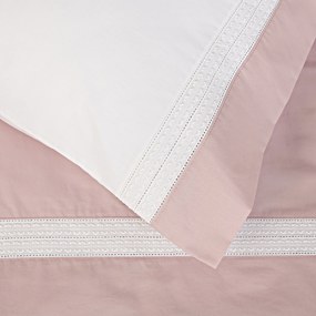 Roupa de cama Bordada - Divinus cor Rosa com Branco: Rosa / Branco  1 capa P/ edredão fecha com fecho / Zip - 280x240 cm (largura  x comprimento )  + 2 fronhas 50x70 cm  fecha com pala interna