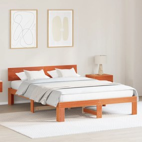 vidaXL Estrutura de Cama com Cabeceira Encerada 160x200 cm Madeira de Pinho