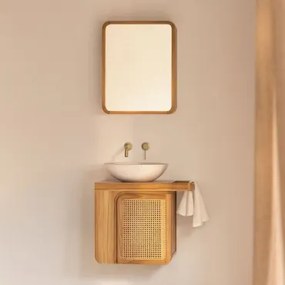 Conjunto De Móvel De Casa De Banho Suspenso 60x40 Cm Em Madeira De Teca Georgy Madeira De Teca & Cimento Redondo Branco Ø40 Cm Zavion - Sklum