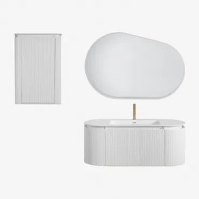 Conjunto De Móveis De Casa De Banho Em Madeira Com Lavatório Integrado Carsone Branco & Branco & Oval Led E Anti-embaciamento 120x80 Cm - Sklum