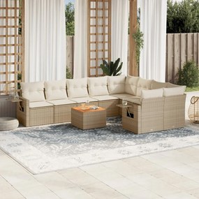 10 pcs conjunto de sofás p/ jardim com almofadões vime PE bege