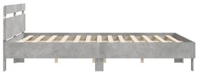 Estrutura cama cabeceira e luzes LED 160x200cm cinzento cimento