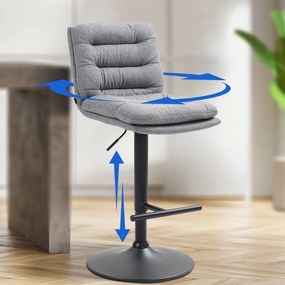Banco de bar Damar em tecido com estrutura preta 94-116 x 42 x 56 cm Cinzento