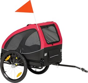 PawHut Reboque Dobrável para Cães com Refletores Janelas em Tela Rodas Porta Bandeira de Segurança para Cães até 20 kg 138x70x89 cm Vermelho | Aosom Portugal