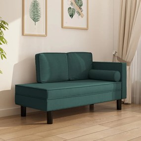 vidaXL Chaise longue com almofadões e rolo tecido verde-escuro