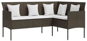 5 pcs conjunto sofás formato L c/ almofadões vime PE castanho
