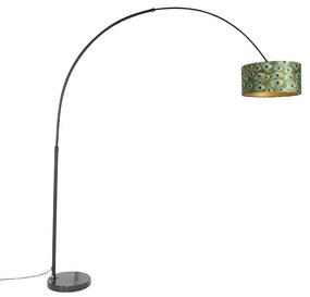 Candeeiro de Arco Botânico Preto com Abajur de Veludo Design Pavão 50 cm - XXL Moderno