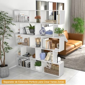 Estante de 5 prateleiras em forma de S Divisor de ambiente independente 70 x 23,5 x 158 cm Branco