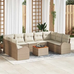 vidaXL Conjunto de Sofás de Jardim 10 Peças com Almofadas Bege Vime Acácia