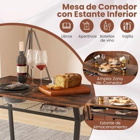 Conjunto de móveis de cozinha de 5 peças com mesa de jantar retangular industrial 4 cadeiras Estante para arrumação e estrutura metálica Castanho rúst