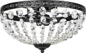 HOMCOM Candeeiro de Teto de Cristal Clássico com 2 Suportes E14 40W Candeeiro de Teto Vintage com 168 Contas de Cristal Ø35x22 cm Preto | Aosom Portugal