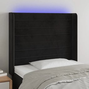 Cabeceira de cama c/ luzes LED veludo 103x16x118/128 cm preto