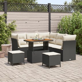 Conjunto de Sofá de Jardim vidaXL com Almofadas Preto Poliratan Acácia