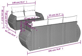 6 pcs conjunto de sofás jardim c/ almofadões vime PE castanho