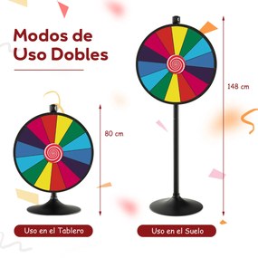 Roda de sorte giratória de 24" 60 cm Altura ajustável 80/148 cm Roda da sorte de uso duplo com suporte para marcador para jogos, eventos, feiras